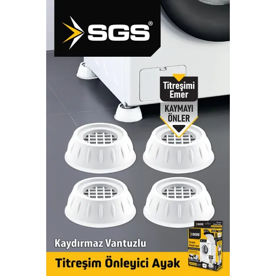 Sgs Çamaşır Makinesi Titreşim Ve Ses Önleyici Kaydırmaz Ayak 4 Lü Set Beyaz Renk